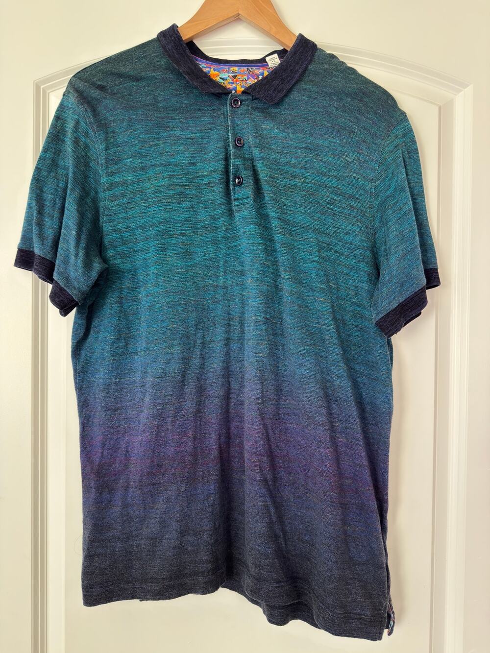 Robert Graham Men's Catalan Performance Polo Shirt Gradient Green Navy M Melange
